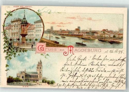 Magdeburg 1899 Kaiser Otto Denkmal Dom Kirche Schiff Boot Gruss