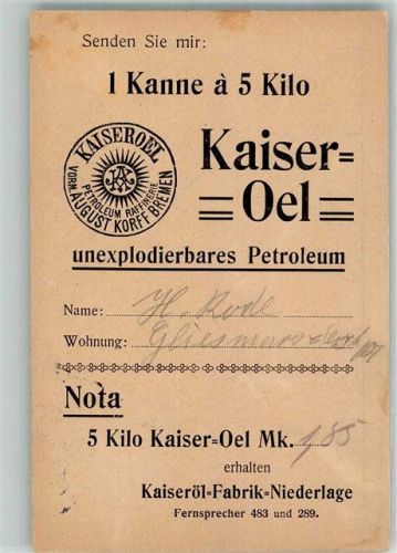 Braunschweig 1912 Bestellkarte Kaiser Oel