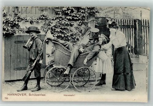 Hannover 1908 Schützenfest Hannover Die Heimkehr Betrunkener in Kinderwagen Humor