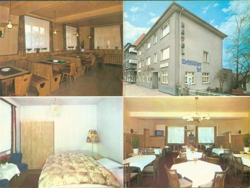 33014 W3490 Bad Driburg KEINE AK Hotel Westfälischer Hof Innen-und Aussenansicht Klappkarte