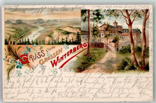 Bad Schandau 1904 Panorama vom Elbtal Großer Winterberg mit Gasthaus Posthilfstelle