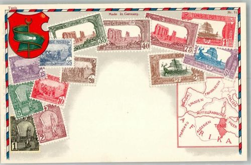 Tunis Lithographie Wappen Briefmarkenkarte