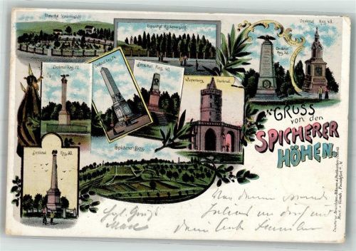 Spicheren 1898 Spicherer Höhen Reichseinigungskriege Ehrental Winterberg-Denkmal Denkmäler der Regimenter 77 74 40 53 48 und 30 Hüttenstempel Neue Bremm