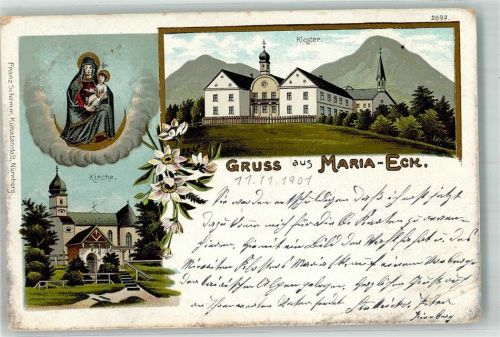 Maria Eck 1901 Lithographie Kirche Kloster