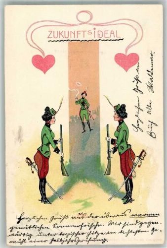 1900 Zukunfts Ideal Frauen mit Waffen Militär + Adelskorrespondenz