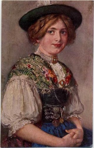 1921 Frau in Tracht, Gemälde, No. 592,Erpaco Kunstverlag Hamburg,sign. Robert Völker