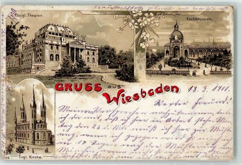 Wiesbaden 1900 Ev. Kirche Kochbrunnen Königliches Theater