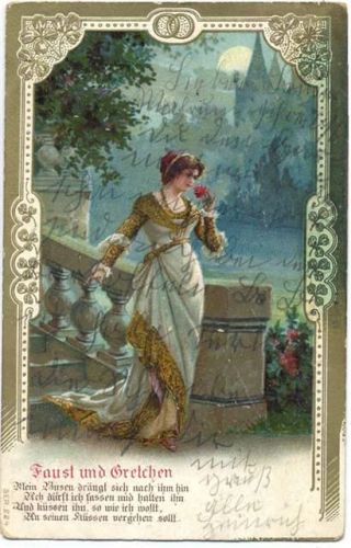 1905 Gretchen, Szene aus dem Drama -Faust- mit Text, Mode, See