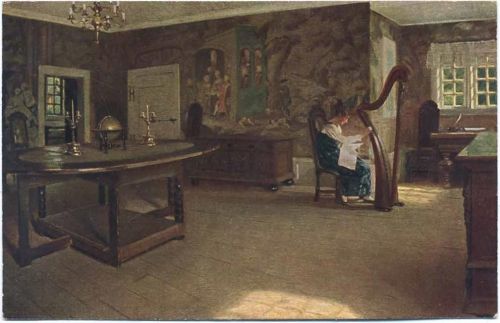 um 1910/20 Künstler AK, Harfenspiel,Arthur Schürer & Co.,sign. H. Slott-Möller
