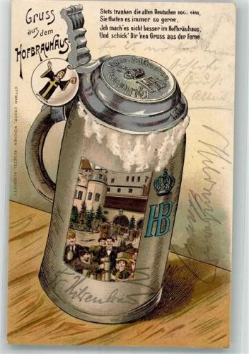 W8000 München Ottmar Zieher Kindl Bierkrug Hofbräuhaus 1906 Prägedruck