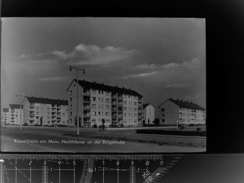 65428 W6090 Rüsselsheim GLASNEGATIV Hochhäuser an der Ringstrasse