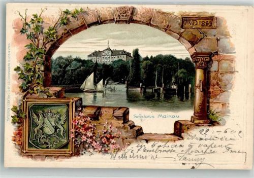 Insel Mainau 1902 Mauerdurchblick Schloss Mainau Wappen-Kachel