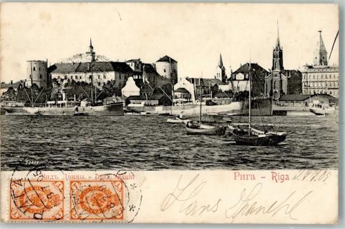 Riga 1905 - Hafen Kirche Briefmarke Bildseite