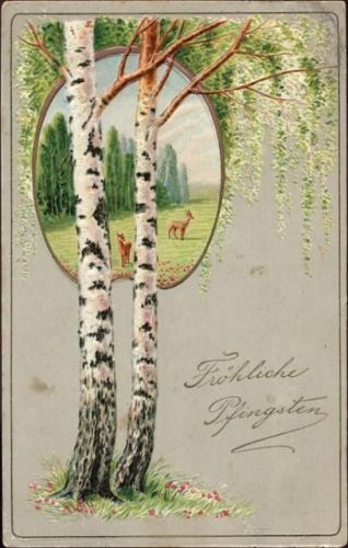 1910 Bäume, Rehe, Fröhliche Pfingsten,L&K