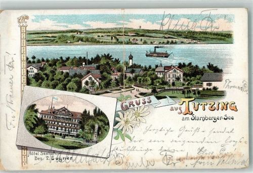 Tutzing 1901 Lithographie Hotel Seehof