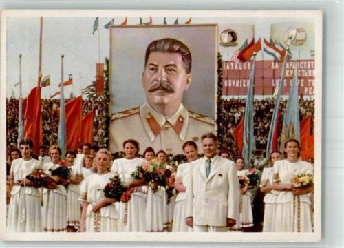 1952 Sowjetischer Komsomol unter einem Bildnis Stalins VEB Volkskunstverlag Nr. 21