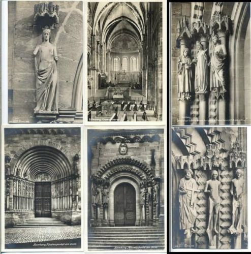 um 1920/30 Bamberg, Bayern: 6 tolle Foto-Ak vom Bamberger Dom, Kirchenkunst, Statuen vom Hl. Petrus, Adam und Eva an der Adamspforte, Eklesia, Hl. Stefanus, Kais,Wilh. Kröner