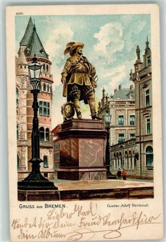 28195 W2800 Bremen 1901 Lithographie Gustav Adolf Denkmal Laterne Gruss Turm