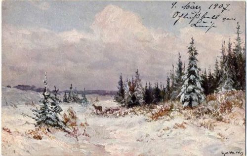 1907 Winterlandschaft, Reh