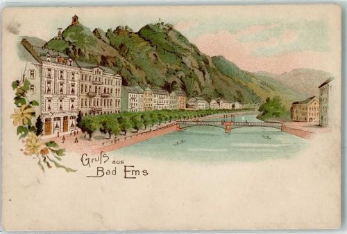 Bad Ems Brücke Ruderboot Blumen Gruss