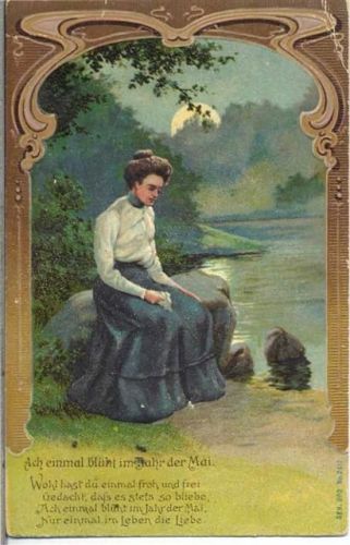 um 1910 Frau am See, Spruch