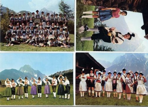 um 1970 Mittenwald, 4 tolle AK Gebirgstrachtenverein.,Vidal