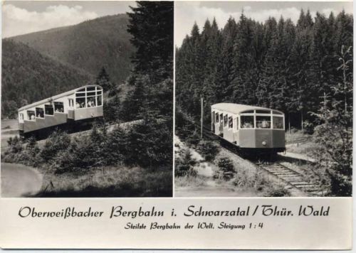 um 1984 2 Ansichten Oberweißbacher Bergbahn, mountain-railway,Auslese-Bild-Verlag AKU1