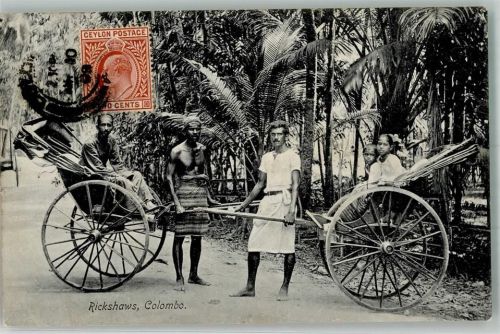 Colombo 1908 Tracht Rickshaws Briefmarke Bildseite