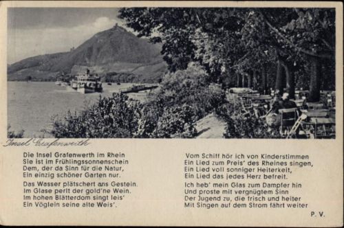 um 1920/30 Pösin: Insel Grafenwerth, Pösin, Cafe, See, Schiff,Vorsteher-Verlag AKU1