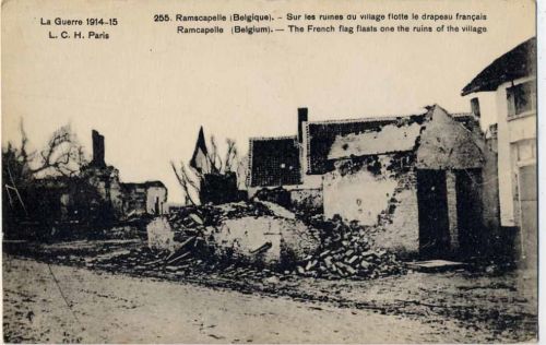 um 1915 Belgien, zerstörte Ramscapelle im I. WK