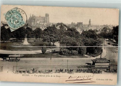 Reims 1904 Pferdestraßenbahn Denkmal Kirche Briefmarke bildseitig