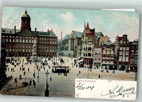 Amsterdam 1904 Dam Straßenbahn Denkmal Palais