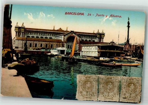 Barcelona Hafen Aduana Denkmal Säule Marke bildseitig