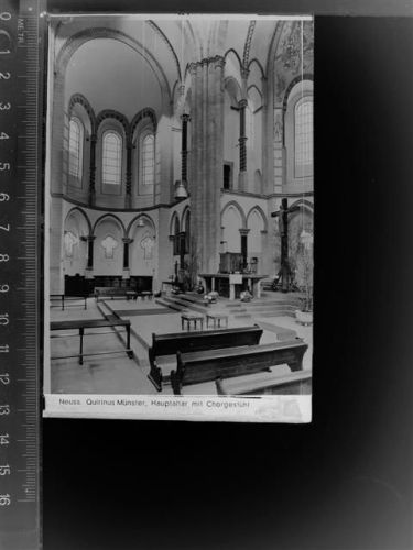 41460 W4040 Neuss GLASNEGATIV Quirinus Münster, Hauptaltar m. Chorgestühl