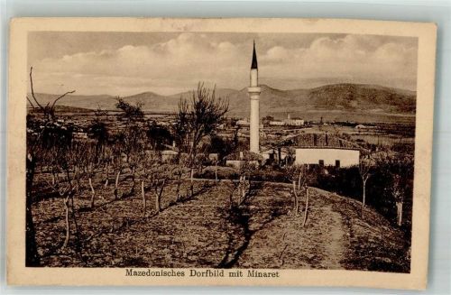 Skopje 1917 Moschee Minarett Dorfbild