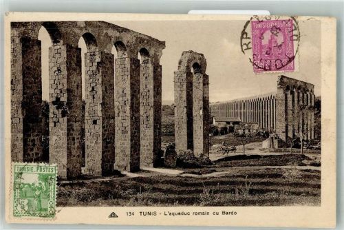 Tunis 1936 Denkmal L´aqueduc romain Marke bildseitig