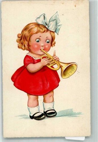 1937 Kleines Mädchen spielt auf der Trompete Künstlerkarte WSSB 9821