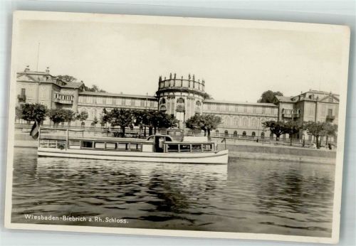 Biebrich 1930 Rheinschiff vor Schloss Biebrich