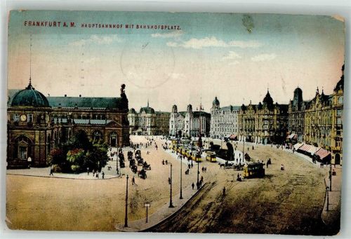 Frankfurt 1919 Hauptbahnhof mit Bahnhofsplatz Straßenbahn Verlag Zieher, Ottmar