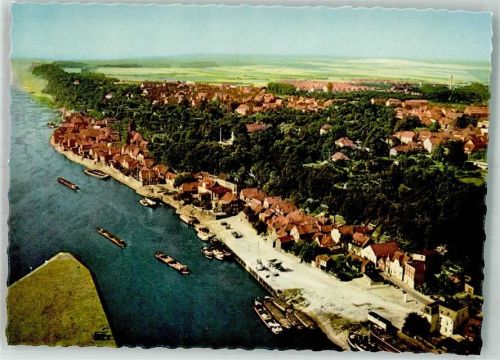 Lauenburg Fliegeraufnahme des Ortes mit dem Hafen Bordstempel Dampfer Kaiser Wilhelm