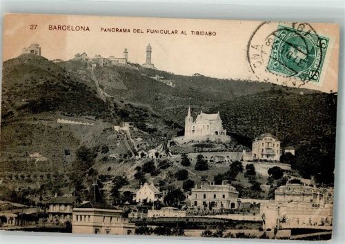 Barcelona Leuchtturm Bergbahn Tibidabo Marke bildseitig