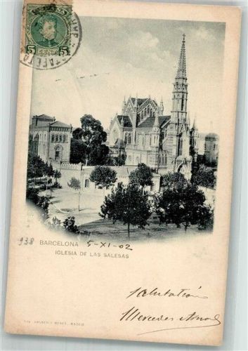 Barcelona 1902 Iglesia de las Salesas Marke bildseitig