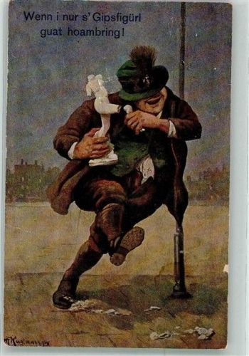 sign. Kuglmayr Betrunkener Mann mit zerbrochener Statue ASM Nr. 1290