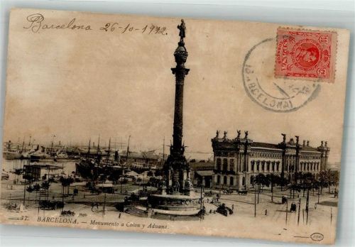 Barcelona 1912 Denkmal Colon y Aduana Marke Bildseitig