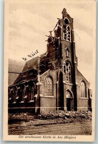 Ans 1915 Feldpost WK I zerschossene Kirche