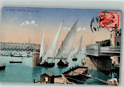 Kairo 1922 Pont de Kasr-el- Nil Segelboote Marke bildseitig
