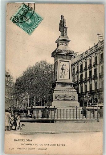 Barcelona 1908 Denkmal Antonio Lopez Marke bildseitig Hauser y Menet