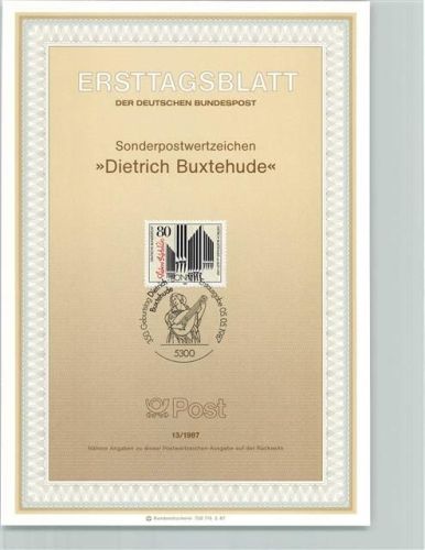 Ersttagsblatt Dietrich Buxtehude 1987 Format TK 87
