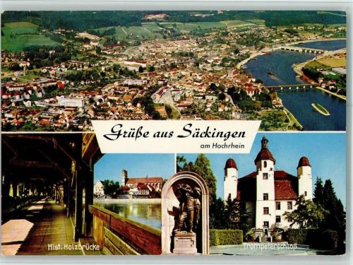 Bad Säckingen Luftaufnahme Ortsansicht Histor. Holzbrücke Trompeterschloß Trompeter