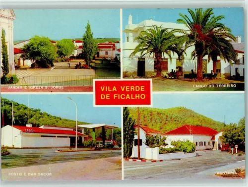 Vila Verde de Ficalho Jardim e Igreja S. Jorge Largo do Terreiro Posto e bar Sacor Fronteira Tankstelle